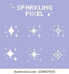 pixel style sparkling pixel icons set on purple background with white stars and snowflakes