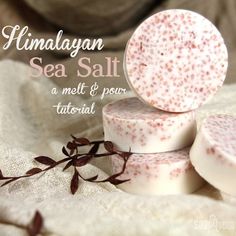 three soap bars stacked on top of each other with the words himalayan sea salt next to them