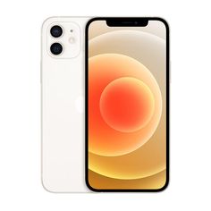 the new iphone 12 is shown in white and has an orange circle on its back