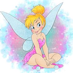 a cartoon tinkerbell sitting on the ground with her legs crossed and eyes closed