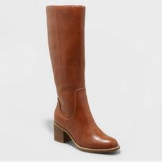 Calf Stretchers .5 In Platform 3 Inch Heel Partial Side Zip New In Box *S Cognac Heels, Target Boots, Best Winter Boots, Brown Riding Boots, Womens Riding Boots, Slouched Boots, Block Heel Boots, Leather Riding Boots, Wide Calf