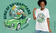 Leprechaun driving car in st patricks t-shirt design St Patricks Shirt, Cartoon Download, Driving Car, Stencil Templates