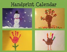 handprint calendar with four different pictures of snowmen