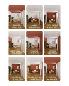 six pictures of different rooms in the same room