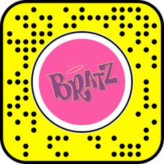 a yellow and pink square with the word bratz written in black on it's center