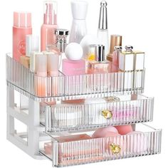 Description: Large Capacity Storage: Keep your makeup organized and within reach with this elegant acrylic makeup organizer. This makeup organizer with drawers and a removable top partition tray is perfect for storing all your skincare, cosmetics, perfume and jewelry. Elegant Design: Our makeup storage boasts a glass-like texture that adds a touch of sophistication to any vanity or bathroom countertop. The clear vanity storage is perfect for any decor and allows you to easily see everything you 39 Perfume, Makeup Organizer Countertop, Acrylic Makeup Storage, Skincare Organizer, Clear Makeup Organizer, Makeup Display, Nail Makeup, Sock Organization, Lipstick Eyeshadow