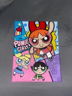 12" x 9" Hand-painted Powerpuff Girls wall decor. Kim Possible Canvas Art, Hood Cartoon, Powerpuff Kızları, Easy Cartoon, Pink Canvas Art, Girls Wall Decor, Acrylic Art Projects, Luxury Room, Cute Canvas Paintings