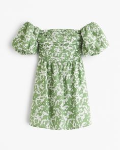 Dress With Detachable Sleeves, Abercrombie Dress, Green Sundress, Abercrombie And Fitch Dresses, Green Floral Pattern, Detachable Sleeves, Sea Island, Flowy Fabric, Casual Evening