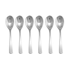 six spoons are lined up next to each other