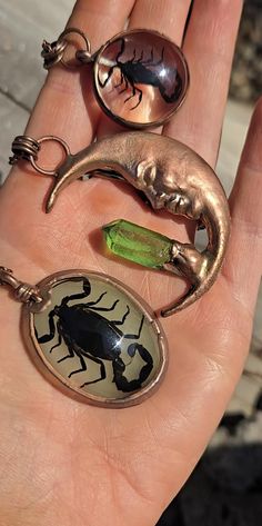 Please pick your pendant. Each encased in copper. ️🖤 Goth Western, Maximalist Jewelry, Swamp Witch, Room Stuff, Scorpion, Pendant Necklaces, Glow In The Dark, Favorite Jewelry, Jewelry Necklace Pendant