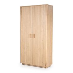 a tall wooden cabinet sitting on top of a white floor