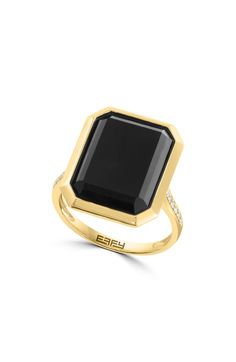 Detail your look with a bold statement ring featuring sparkling diamonds around a slender band of an onyx stone ring bezel-set in fine 14k-gold. 14k-gold/onyx/diamond Total diamond weight: 0.06 ct Made in the USA Diamond Guide Black Onyx Ring Gold, Gold Diamond Band, Ring Bezel, Diamond Guide, Bezel Ring, Black Onyx Ring, Onyx Ring, Onyx Stone, Diamond Band