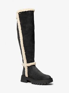 Our Asher boot will add luxe texture to any look. This knee-high style is rendered in supple suede contrasted by faux shearling lining and trim, while a lug sole and water-resistant finish delivers practicality. Celebrity Shoes, Texas Fashion, Stunning Shoes, Shearling Boots, Shoe Boot Sandals, Michael Kors Collection, Calf Boots, Shoe Lover, Lug Sole