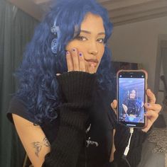 Darcy Vega Zodiac, Blue Hair Aesthetic, Dyed Curly Hair, Split Dyed Hair, Dark Blue Hair, Zodiac Academy, Dyed Hair Inspiration, Haircut And Color, Dye My Hair