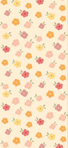 a wallpaper with flowers on it in different colors and sizes, including oranges, pink