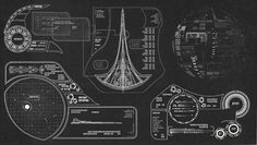 a black and white drawing of a space station with some information about it on the side