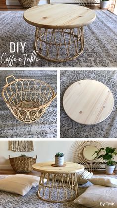 the diy coffee table is made out of wood and wire