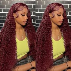 PRICES MAY VARY. ❤️99J Burgundy Lace Front Wigs Human Hair Material: 100% Unprocessed Virgin Human Hair, Cut From Young Girl.Soft and Bouncy,Natural and Healthy.No Animal,No Smell,No Chemical Processed,No Shedding,No tangle. ❤️Burgundy human hair lace front wigs Texture: Deep wave 99J Burgundy 13x4 Lace Front Wigs, Physical Heat Setting, Long Lasting Waves, Stylish Colors. Glueless Wigs Human Hair Pre Plucked, True to Length, Can Be Straightened, Colored and Restyled As You Like. ❤️99J Red Lace Red Curly Wig, Wigs Curly, 15 Birthday, Red Wave, Hairstyle Inspo, Lace Frontal Wigs, Girl Soft, Glueless Wigs, Lace Front Wigs Human Hair