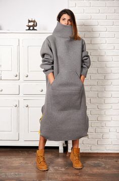 Turtleneck Sweater Tunic Plus Size Clothing Winter Dress | Etsy Sweatshirt Dress Pattern, Sweatshirt Dress Outfit, Sweat Gris, Boho Sweatshirt, Clothing Winter, Gray Tunic, Stil Boho, Dresses Casual Winter, Winter Dress Outfits