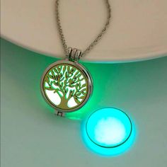 Glow In The Dark Tree Of Life Pendant Necklace W Interchangeable Glow Colors Light Up Necklace, Black Ponytail, Initial Heart Necklace, Glamour Jewelry, Glow Jewelry, Star And Moon Necklace, Glowing Necklace, Dark Tree, Gold Locket Necklace