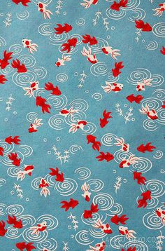 a blue background with red and white flowers on it