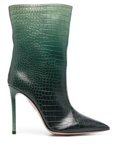 forest green/dark green calf leather faded effect embossed crocodile effect pointed toe slip-on style branded insole high 105mm stiletto heel Royal Shoes, Green Boots, Fall Shoes, Green Dark, Stiletto Heel, Boot Shoes Women, Forest Green, Calf Leather, Dark Green