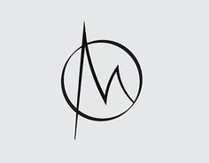 a black and white logo with the letter m in it's center, on a gray background