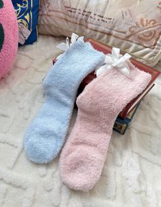 SIZE: 5-8.5 Bow Socks, Double Bow, Socks, Pink, Blue