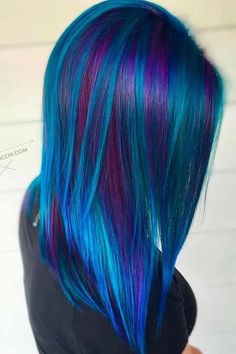 Peacock Hair Color, Blue And Purple Hair, Hair Aesthetics, Peacock Hair, Blue Black Hair, Galaxy Hair, Dye Ideas, Beautiful Hair Color, Unique Hair