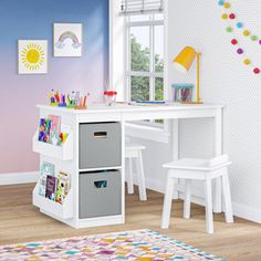 a child's desk and chair in a room