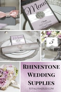 wedding supplies are displayed in this collage