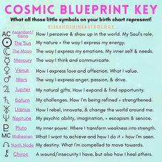 the cosmic blueprint key is shown in pink and black, with words below it