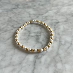 14k Gold & Pearlescent White Filled Beaded Bracelet - Medium Purchased This Through A Small Business And Never Wore It. Gold And Pearl Beaded Bracelet, Gold And White Bracelet, Baby Jewellery, Mole Rat, Small Bead Bracelet, White Beads Bracelet, Crystal Cuff Bracelet, Faux Pearl Bracelet, Vintage Bangles