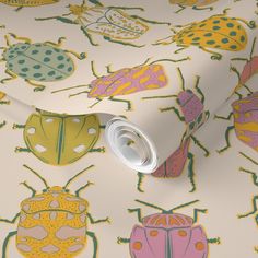 a wallpaper with colorful bugs and ladybugs on it