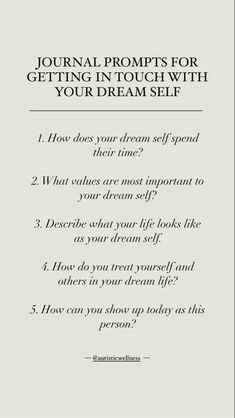 a poem with the words, journal prompts for getting in touch with your dream self