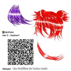 two red and purple hair styles with qr code on the bottom right hand side