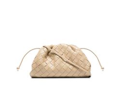 Designer Beige Baguette Bag In Pouch Shape, Luxury Beige Braided Bags, Beige Intrecciato Weave Pouch Shoulder Bag, Luxury Beige Shoulder Bag For On-the-go, Luxury Designer Pouch-shaped Baguette Bag, White Top And Blue Jeans, Amal Clooney, Gold Jewelry, Blue