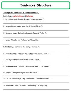 sentence worksheet with words and pictures to help students learn how to use them