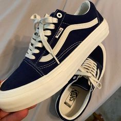 Brand New Vans Old Skool Pro. Navy Blue With Marshmallow Colored Soles. Size 8 Men’s. Navy Blue Vans, Xv Ideas, Navy Vans, Vans Old School, Blue Vans, New Vans, Vans Blue, Shoes Vans, Vans Style