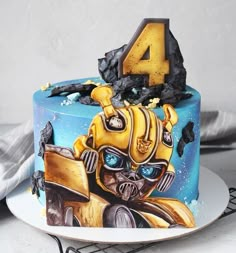 Transformers Birthday Cake, Bumble Bee Cake, Transformers Cake, Transformer Birthday, Bee Cakes, 4th Birthday Cakes, Russia News, Basic Cake