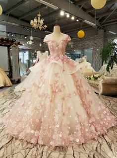 White Tulle Pink Flower Ball Gown Cap Sleeve Train Wedding Dress Proncess Dress, Ballroom Extravaganza, Sweet 16 Ball Gown, Fluffy Dresses, Sweet 16 Ball, Wedding Fits, Lace Princess Wedding Dresses, Quinceañera Ideas, Ball Room