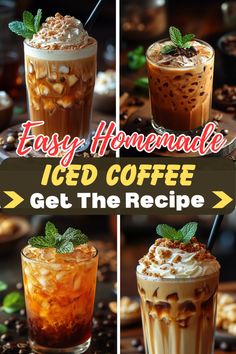 two iced coffees with whipped cream and mint leaves