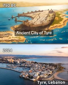 an aerial view of the ancient city of tyre and tye, lebanon