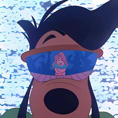 a cartoon character with glasses on his face and nose looking at the viewer from behind