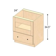 a drawing of the base for a cabinet with two drawers on one side and an open drawer on the other