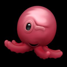 an animated pink octopus with eyes and arms spread out in front of a black background