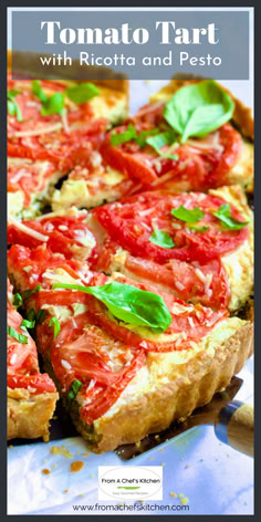 Tomato Tart with Ricotta and Pesto cut into wedges with pie server picking up one of the wedges. Tomato Soups, Tomato Pie Recipe, Ricotta Recipes, Basil Recipes, Tomato Season