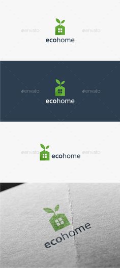 the eco home logo is shown in three different colors and sizes, including green leaves