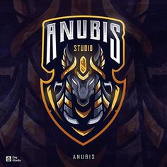 anubis logo on a dark background with gold and black colors for sports team