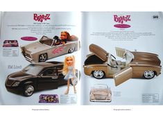 an open book with pictures of barbie dolls and cars